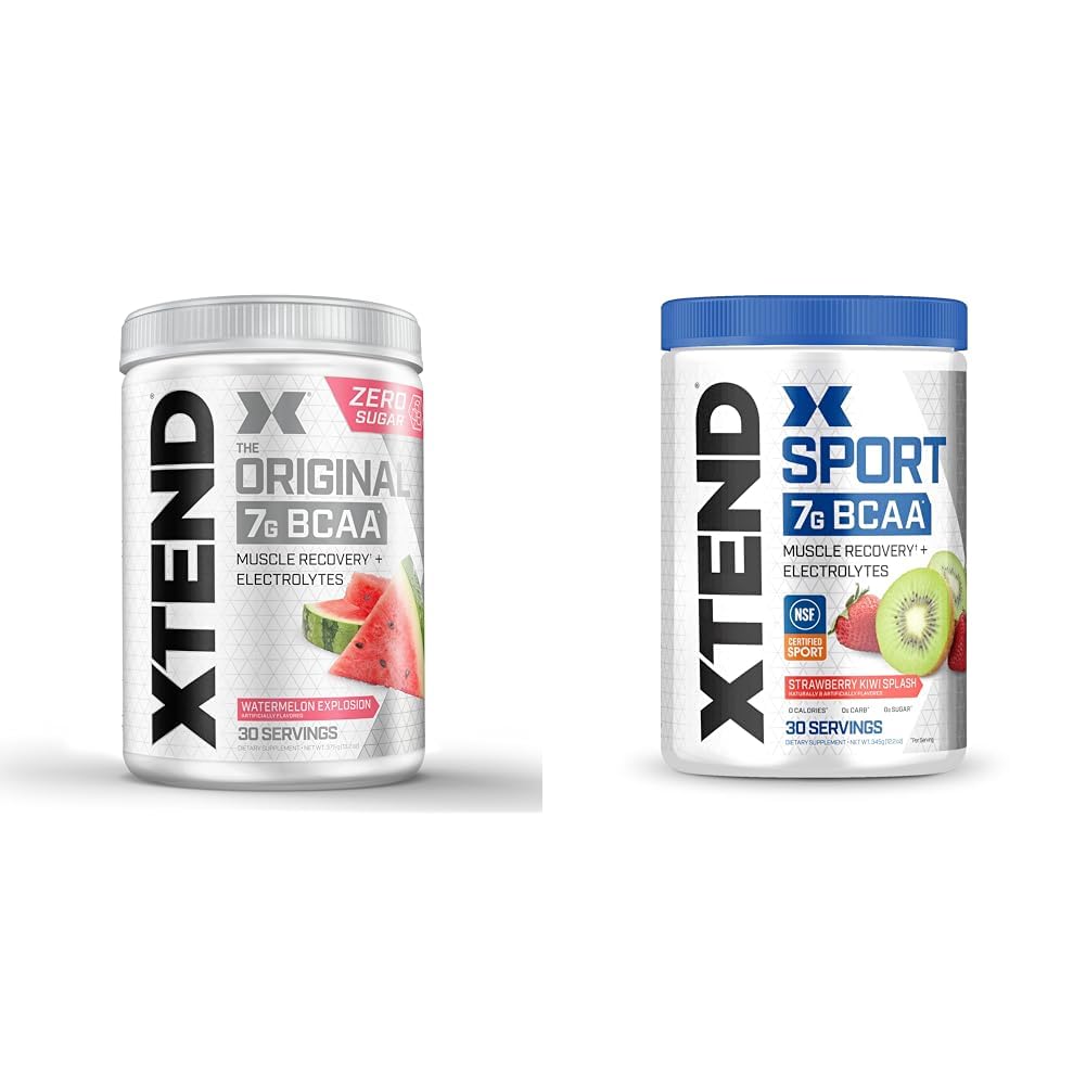 XTEND Original BCAA Polvere Watermelon Explosion & Sport BCAA polvere fragola Kiwi Splash - Polvere elettrolita per il recupero e l'idratazione con aminoacidi - 30 Servings