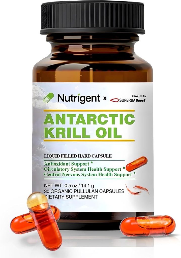 Olio di Krill antartico 350 mg, capsule organiche riempite liquide, Omega-3 EPA, DHA, Astaxantina e Phospholipids supplemento, cuore di supporto, cervello e salute comune, nessun retrogusto di pesce, 30 Conte