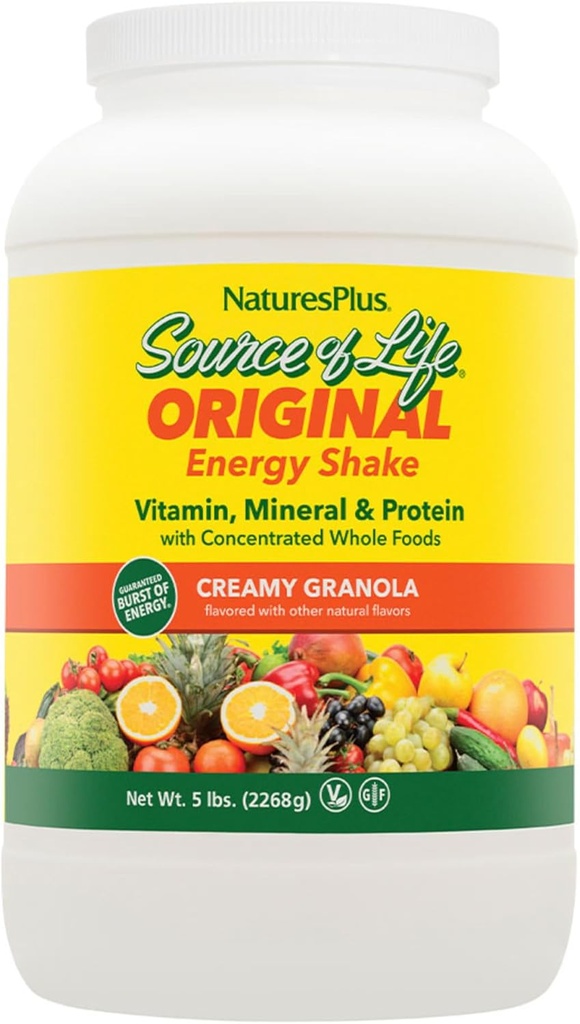 NaturesPlus Sorgente di Life Energy Shake, Crema Granola - 5 lbs, Confezione da 2 - Fornisce 13g Proteine Complete, Vitamine & Minerali - Non OGM, Gluten Free, Vegetariano - 116 Serve Totali