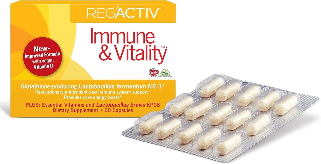 Reg'Activ Immune & Vitality - Metabolismo Booster con Lactobacillus fermentum ME-3 Probiotici per Digestive Health Gut Health Integratori, con Vegan Vitamins Essential per Manutenzione Sanitaria Immune