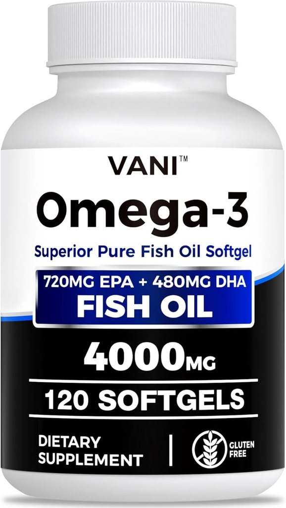 Olio di pesce Omega 3 (4000mg), 120 Softgels,Omega 3 integratori di acido grasso con EPA & DHA per la salute del cervello e del cuore*
