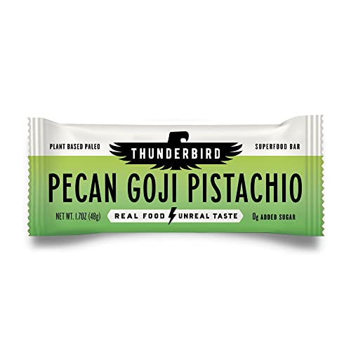 Thunderbird Bars Energy Snack, senza glutine con proteine, sano cibo reale, Vegan Paleo Non OGM, Non Aggiunto Zucchero, Pecan Goji Pistachio Flavor (12 Conte, 1.7 oz. Bars)