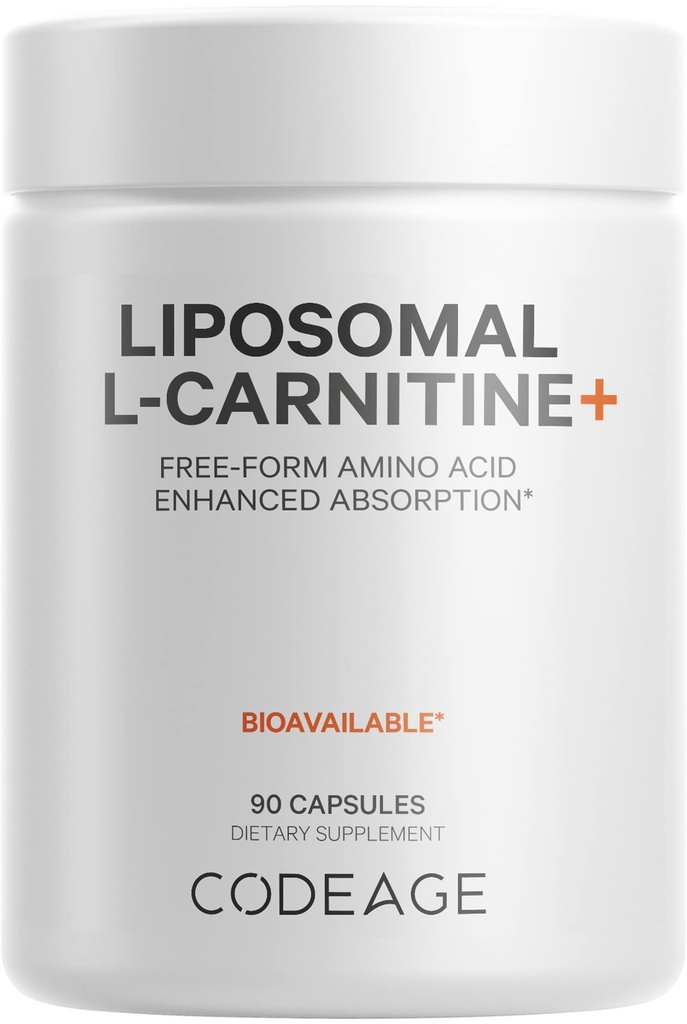 Codeage Liposomal L-Carnitine+ Supplemento - 500 mg L-Carnitina L-Tartrate per Serve - Free-Form Aminoacido - Carnitina - Liposomal Delivery - Vegan, Non-OGM, Gluten-Free - 90 capsule