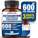 Astaxanthin 15mg + Panax Ginseng, Ginkgo Biloba Supplementi, 90 Vegan Capsule, promuove Eye Health Energy, supporto cardiovascolare + difesa immunitaria e messa a fuoco