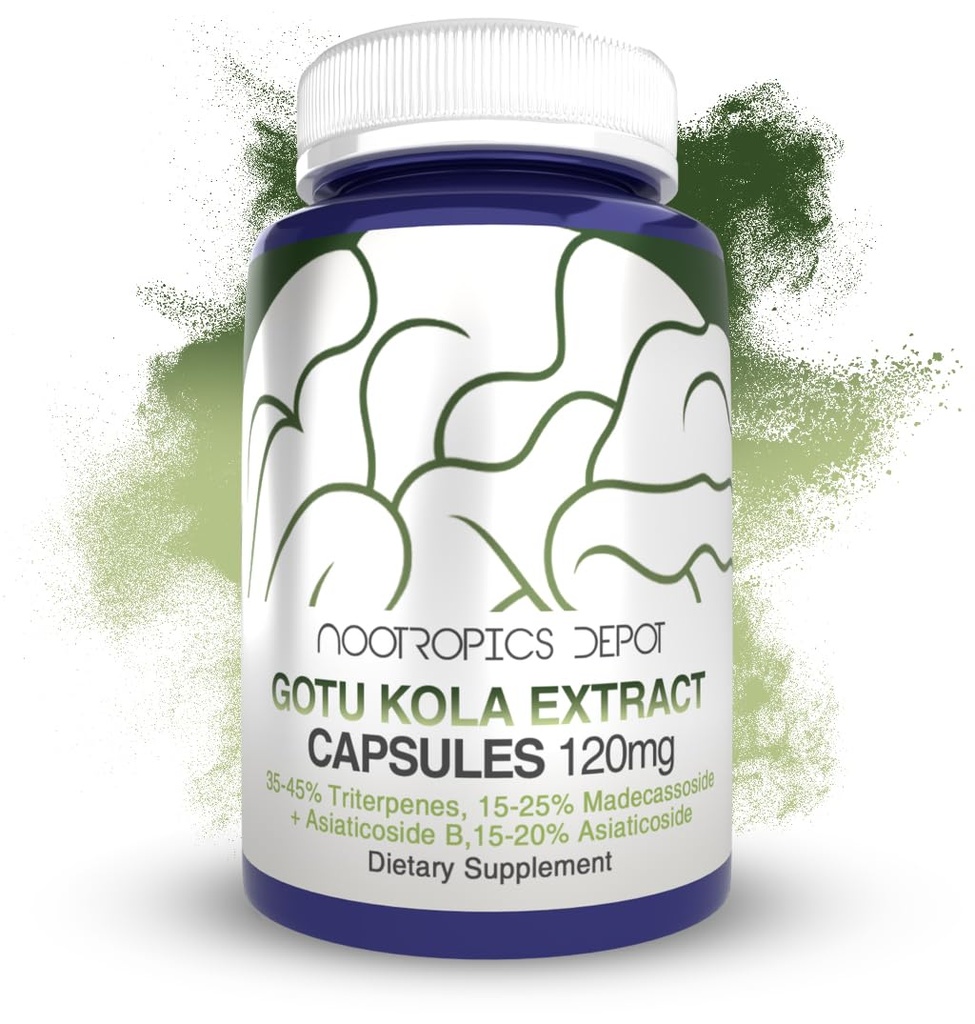 Nootropics Depot Gotu Kola Extract Capsules | 120mg | 90 Count | Acid Resistant | Centella asiatica | 35-45% Triterpenes | Supports Healthy Stress Levels | Promuove il miglioramento della memoria