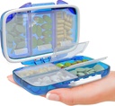Organizzatore di pillole di viaggio - Moisture Proof Portable Vitamin Holder con 7 scomparti, Compatto caso di supplemento per il Purse Essential Medicine Kit fot viaggio Pocket Pharmacy con etichette, Blu