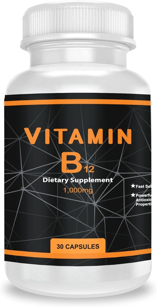 QEI Vitamina B12 1000mg, Supporta il metabolismo energetico e il mantenimento del sistema nervoso, supplemento di vitamina, 30 capsule