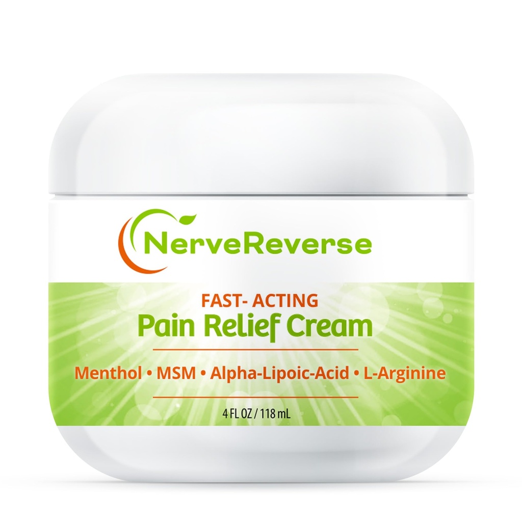 NerveReverse - Crema di Rilievo di Dolore di Neuropatia per piedi, mani, piedini. Grande 4 OZ. JAR. Fast-Acting, Crema di massima resistenza con 4% Mentolo, MSM, L-carnitina, L-Arginina, Vitamina E, Vitamina B6