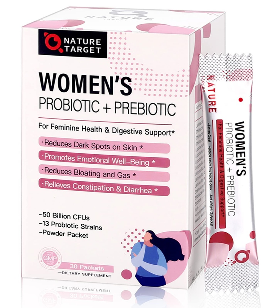 Probiotici per la polvere probiotica delle donne - 50 miliardi di CFU, 13 Strains Supporti per la salute vaginale digestiva, Bloating Relief, 30 Stick Pack
