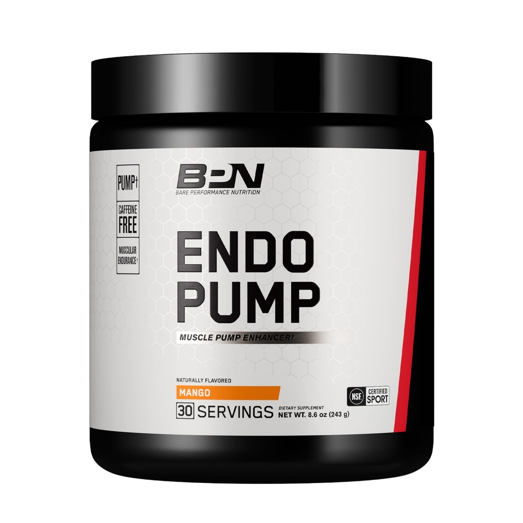BARE PERFORMANCE NUTRITION, BPN EndoPump Pre-Workout Muscle Pump Enhancer w/L-Citrulline, Aumento del flusso sanguigno / ossigeno Trasporto ai muscoli, 30 Serve, Mango