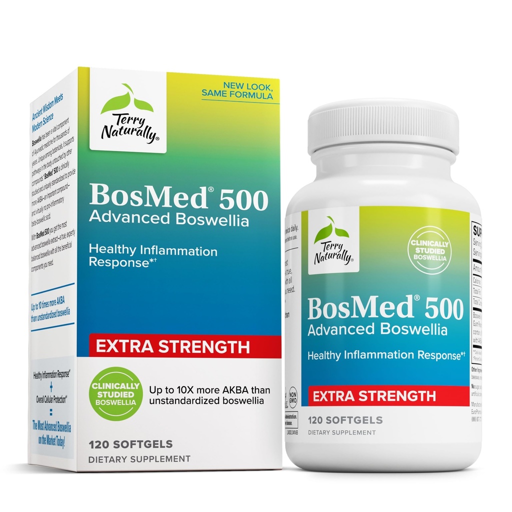 Terry Naturally BosMed 500 Extra Strength - Boswellia Serrata Extract Supplement - Supplemento per il supporto polmonare sano - Formula di supplemento di erbe con alti livelli di AKBA - 120 Softgels