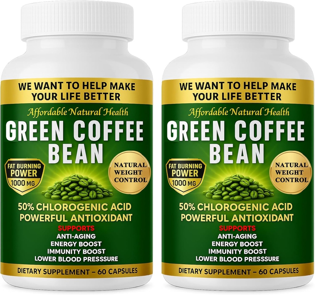 Estratto di chicco di caffè verde, 100% capsule di chicco di caffè verde puro, 50% acido clorogenico, 10.000 mg di resistenza, 120 capsule, 4 mesi di alimentazione, non OGM e senza glutine, tradizionale supplemento di erbe