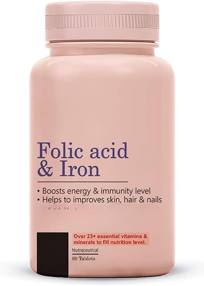 Acido Folic & Iron Supplements |Supports Pregnancy| Iron Production| Riduce i capelli Fall| per gli uomini & donne| Vegan|– 60 compresse