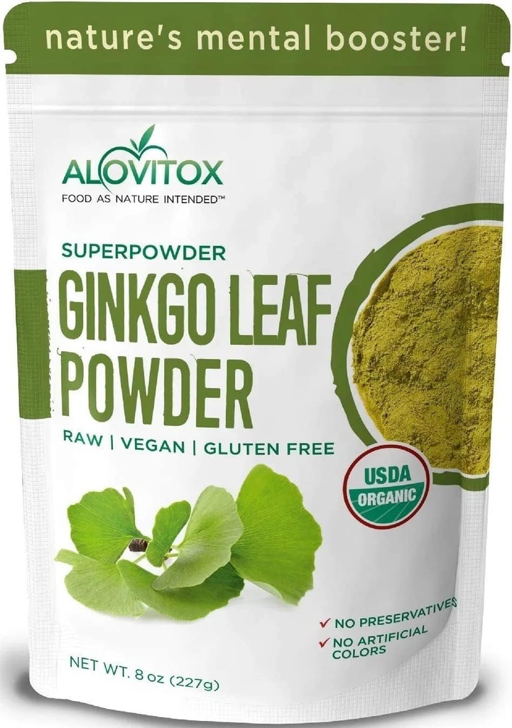 Ginkgo Biloba Leaf Powder 8oz - Ginkgo Biloba Tea Supporta invecchiamento sano, Memoria, Focus, Mood & Concentration - 100% naturale Ginko Leaf Extract, Vegan, Non OGM & certificata Ginkgo Leaf Powder