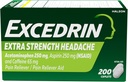 Capelli di sollievo extra di dolore di Excedrin per sollievo di mal di testa, Acetaminophen 250mg, Aspirina 250mg, Caffeina 65mg, Rilievo di dolore, 200 Conte