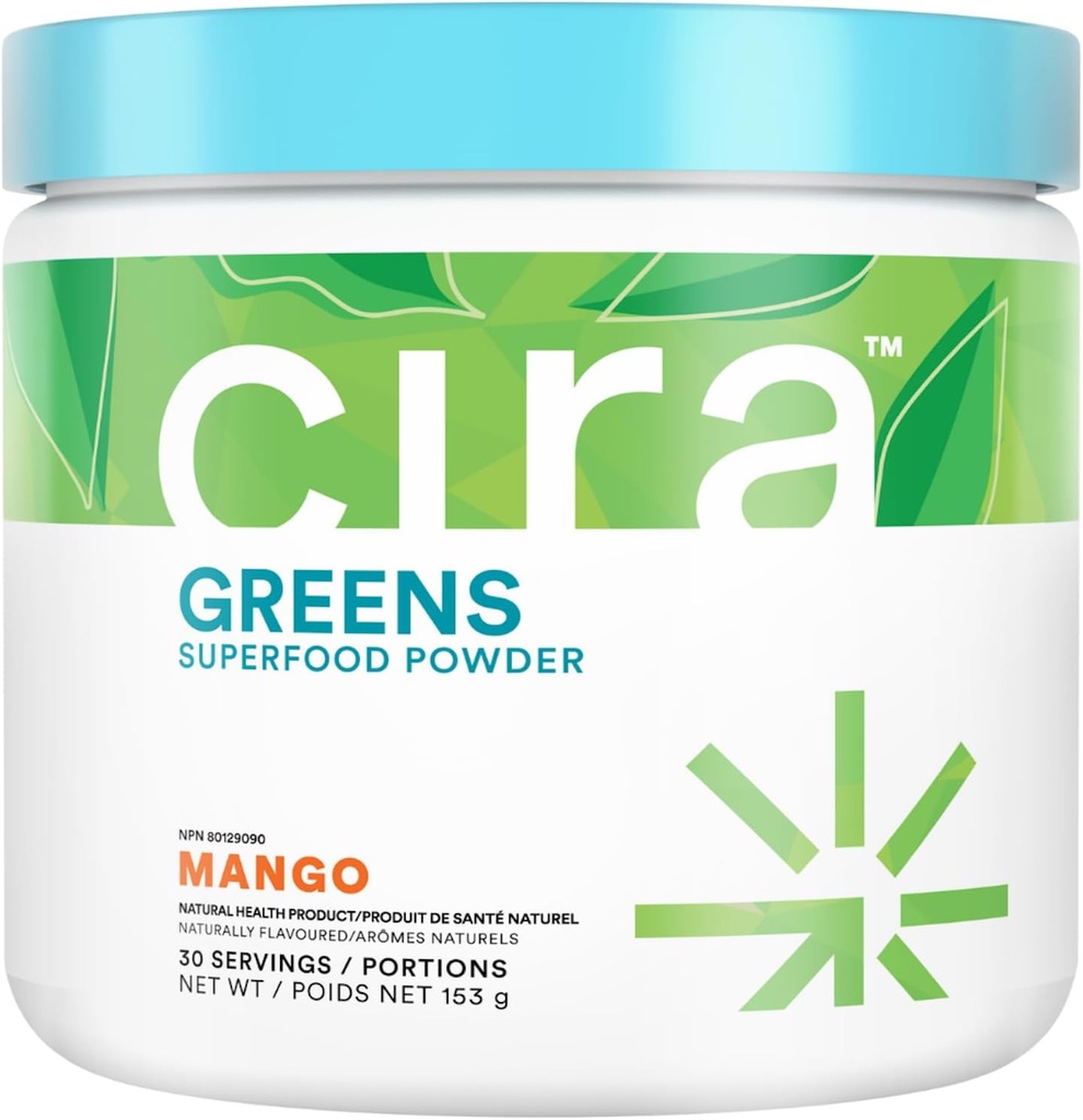 Cira Daily Greens - naturalmente addolcito, polvere di Superfood di Spirulina Organica con ingredienti Premium, antiossidante-ribalzo per il debuglio, digestione, & Energy - Mango, 30 Serve