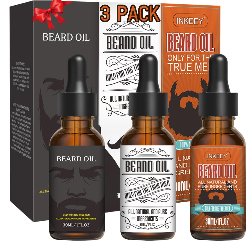 3 Pack Beard olio per gli uomini, condizionamento e idratante per una migliore crescita del cuscinetto - Set regalo (Fengyin Green Tea/Glamour movimento/Azure)