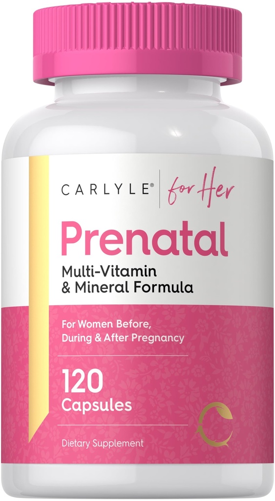 Carlyle vitamine prenatali per le donne | 120 capsule | Multivitamina e formula minerale con acido folico | Non OGM e Gluten Supplemento gratuito | per lei