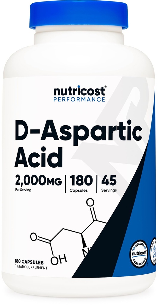 Nutricost D-Aspartic Acid (DAA) Capsule 2000mg Per Serving (180 capsule) - Supplemento non OGM