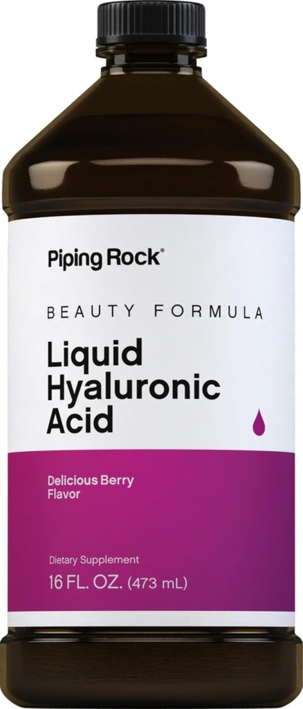 Piping Rock Hyaluronic Acid Supplement | 100mg | 16 fl oz | Liquido aromatizzato alla bacche | Formula vegetariana | Non OGM, Gluten Free