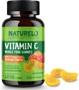 NATURELO Whole Food Vitamin C Gummies, Vitamina C di Acerola Cherry, Integratore a base vegetale, 60 Vegan-Friendly Gummies