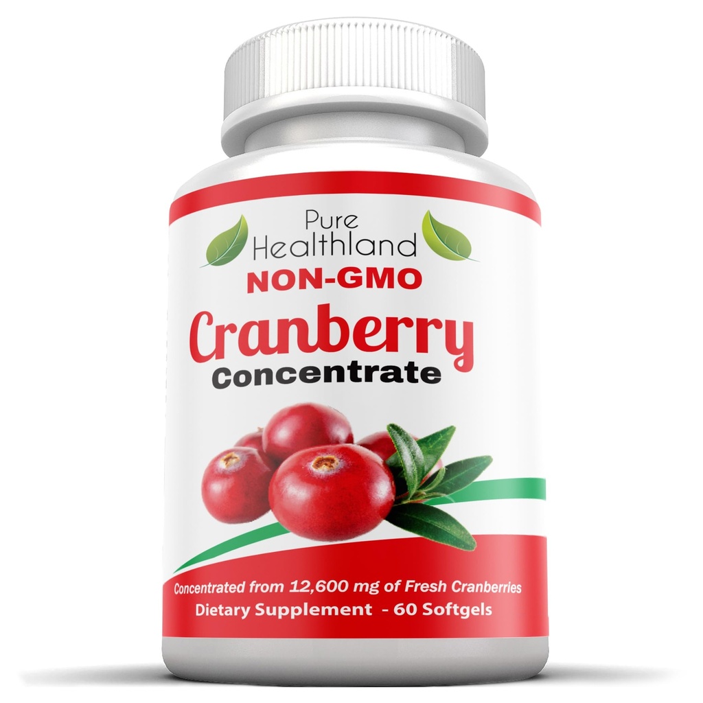 Cranberry non OGM Concentrato da 12.600mg - Triple Strength Softgels - Pillole facili da ingoiare per uomini e donne, 1 bottiglia