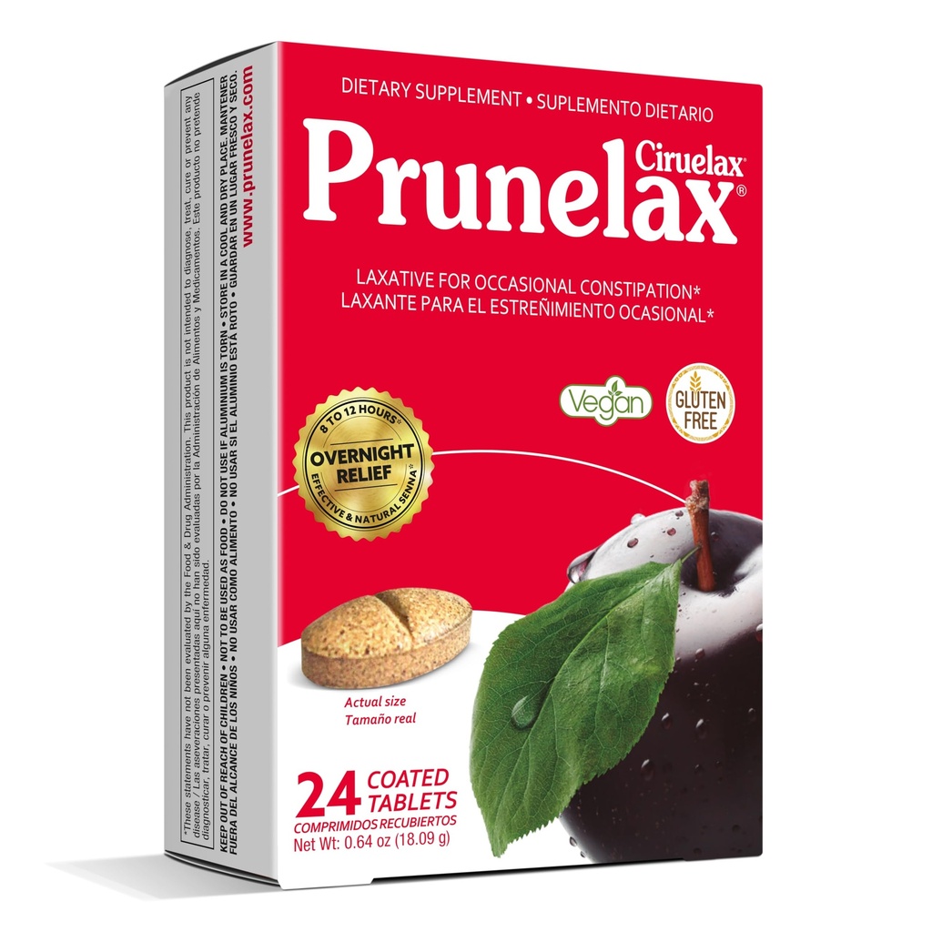 Prunelax Ciruelax Tavole Lassative di Forza Regolare - Rilievo di notte per costipazione occasionale, Estratto di senna, Vegan & Gluten-Free, Rilievo Gentle rapido - 24ct