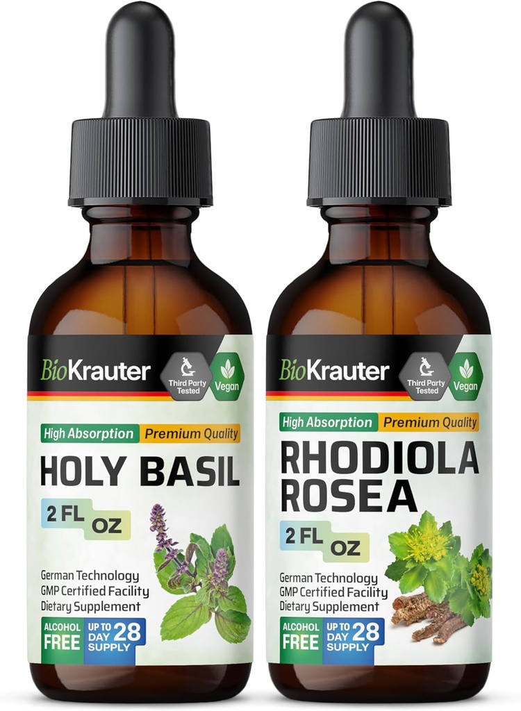 BIO KRAUTER Santo Basilio Tincture 2 Fl. Oz. & Rhodiola Rosea Tincture 2 Fl. Oz.