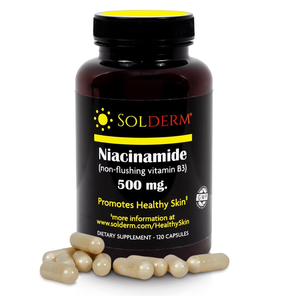 Niacinamide Non-Flushing Vitamina B3 Supplemento | Compresse di vitamina Niacinamide senza glutine e senza glutine con involucri di cellulosa vegetale | Promuove la pelle sana | 120 capsule | 500mg