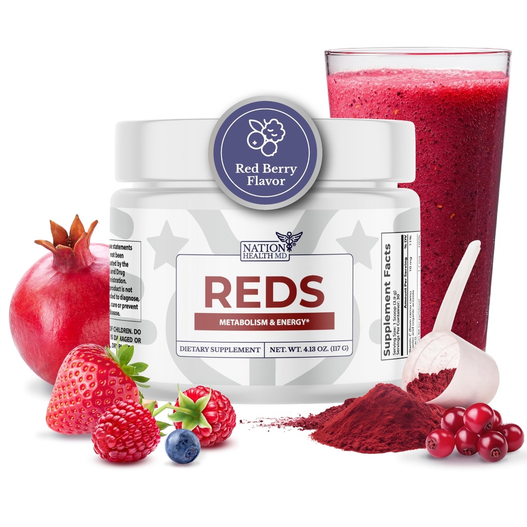 Reds - Super Reds Powder con 39 Superfoods, Antiossidante-Rich Polvere rossa Superfood, Probiotics & Digestive Enzymes per energia, Metabolismo & Gut Health - Red Berry Flavor