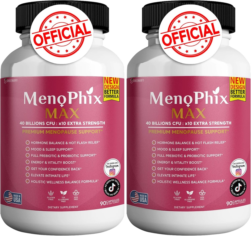 MenoPhix Max Premium Menopause Support Supplemento, 40 Billions CFU, Extra Forza, 180 capsule (2)