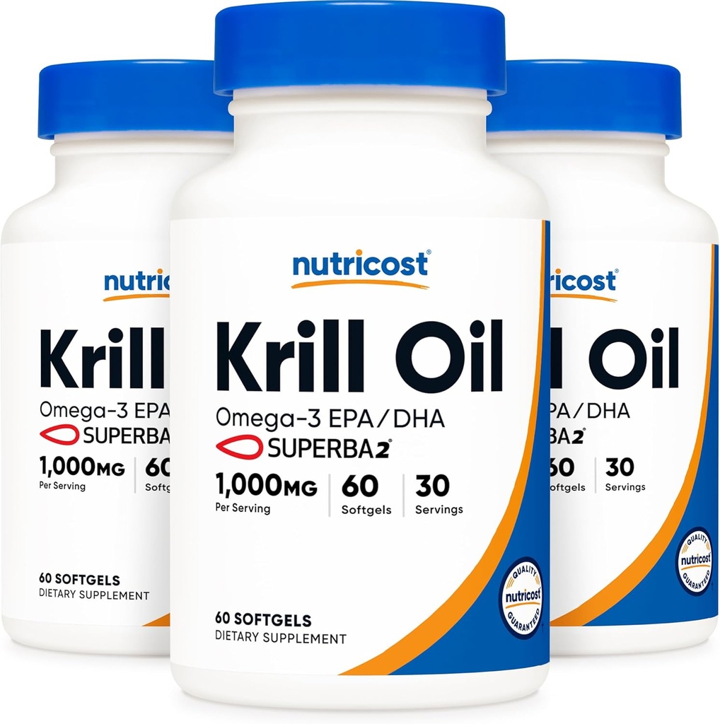Nutricost Krill olio 1000mg; 60 Liquid Softgels (3 bottiglie) - Omega-3 EPA-DHA