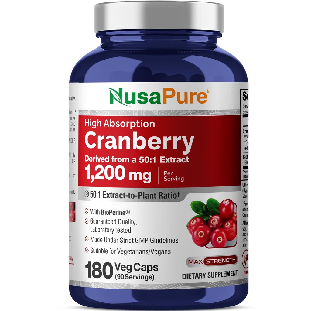 NusaPure Cranberry 60.000 mg 180 Veg Caps (Bioperine, Non OGM, Vegan)