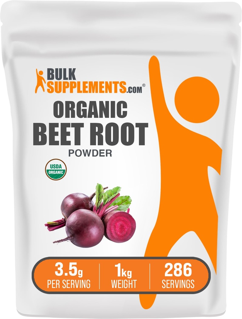 BulkSupplements.com Polvere di radice di barbabietola organica - Supplemento Superfood, Supplementi di radice di barbabietola - Vegan & Gluten Free, 3.5g per porzione, 1kg (2.2 lbs) (Pack of 1)