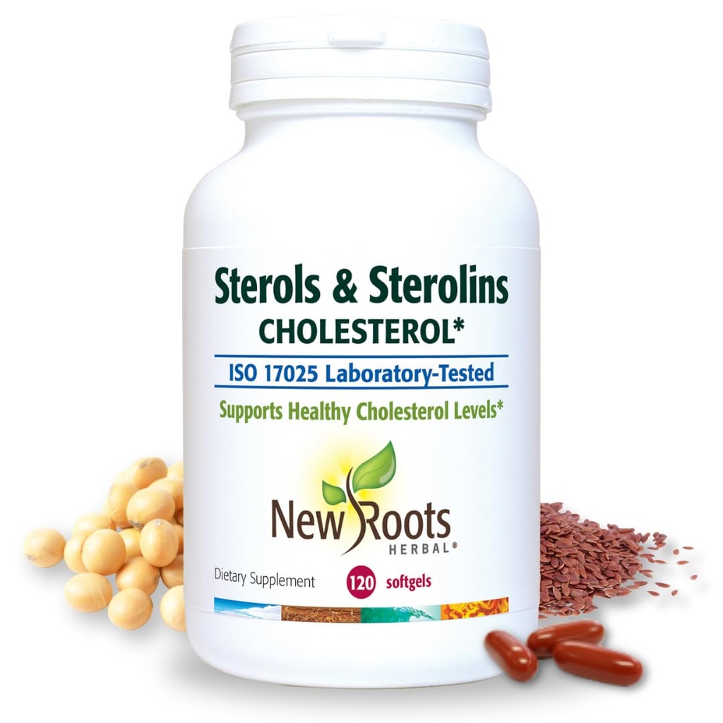 NUOVO ROOTS HERBAL Plant Sterols e Sterolins Supplemento con Flaxseed Organico | Stanols o Phytosterols for Cholesterol Support with Source of Omega-3s (120 Softgels)