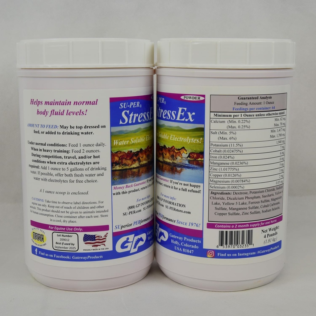 SU-PER Stress-Ex cavallo Electrolyte Supplemento - Mantenere i livelli normali del corpo fluido - elettroliti rifornimento per l'idratazione - 4 sterline, (2 pacchetto)
