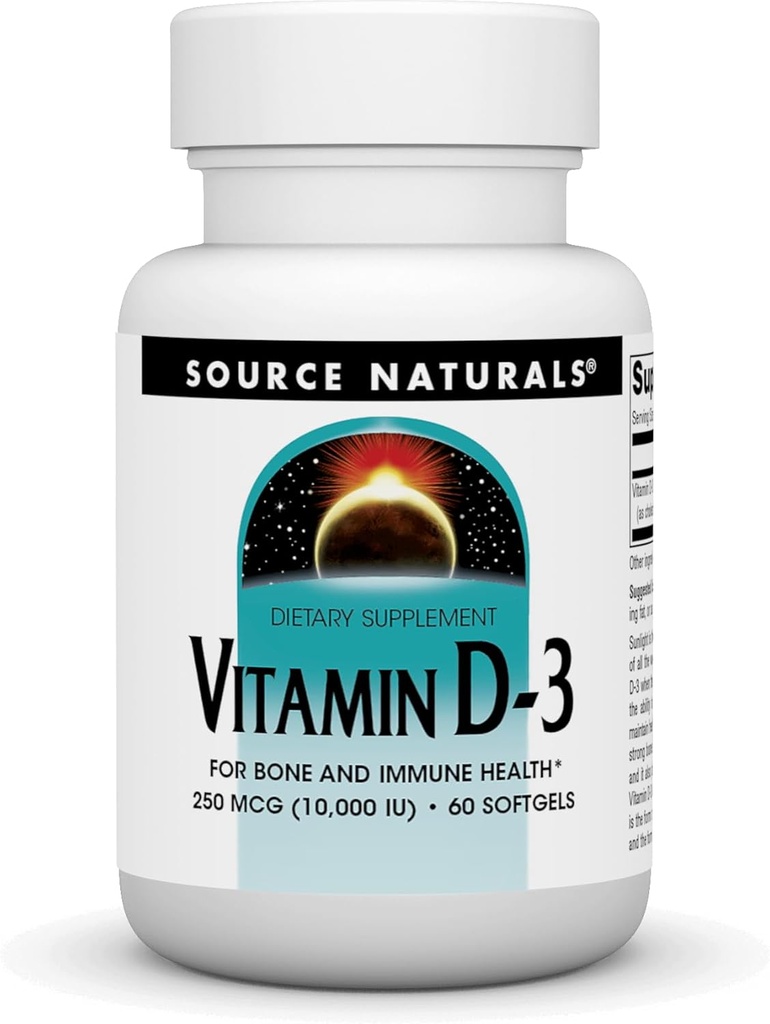Fonte Naturals Vitamina D-3, Supporta Bone & Immune Health*, 250 mcg (10.000 UI) - 60 Softgels