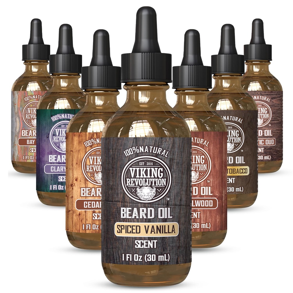 Viking Revolution Spiced Vanilla Beard olio per gli uomini - Natural Mens Beard olio con Argan e Jojoba olio - Beard Softener, rinforza e idrata