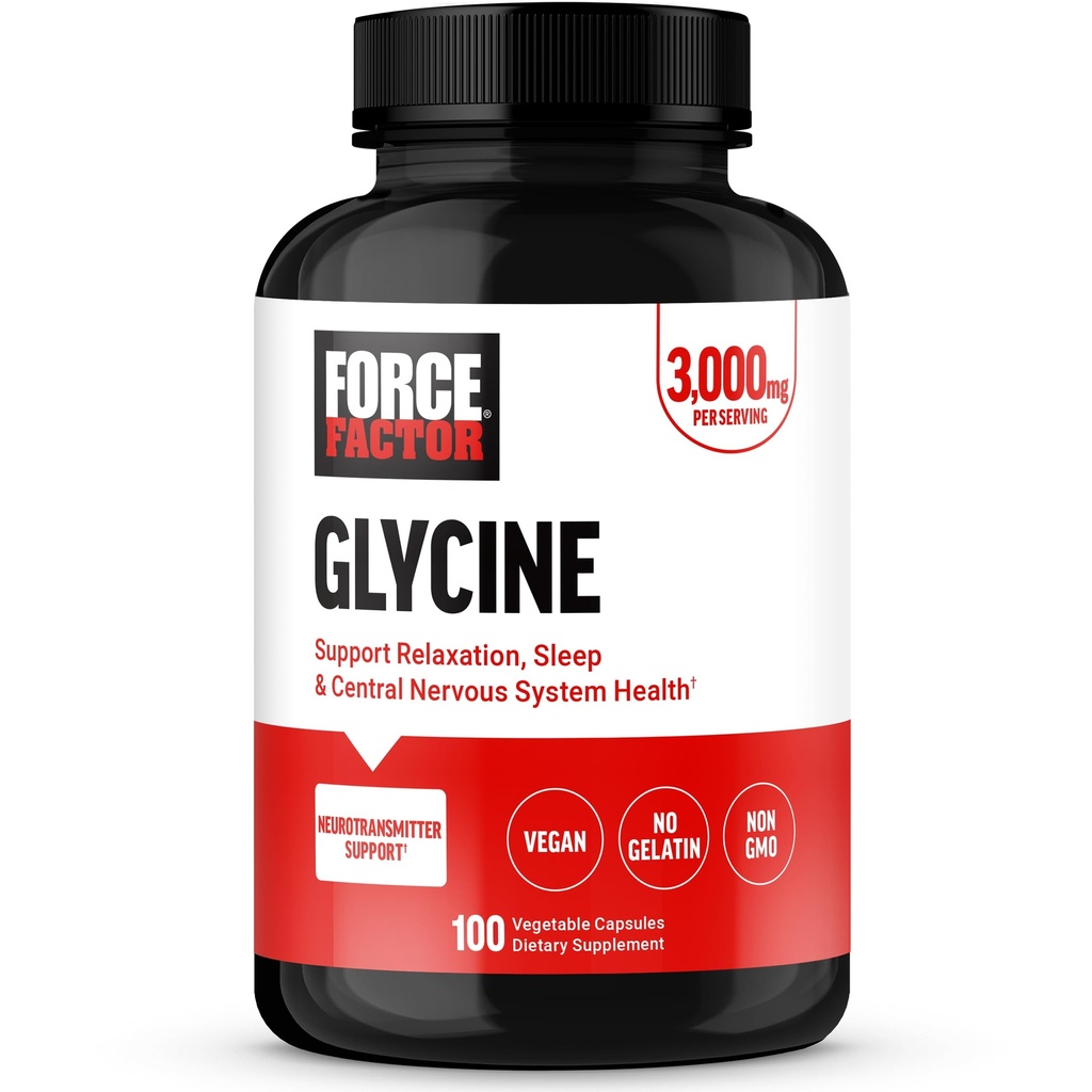 FORCE FACTOR Glycine per promuovere il rilassamento e il sonno riposante, Supporta la funzione cognitiva, equilibrio del mood e Nerve Salute, 100 capsule vegetali