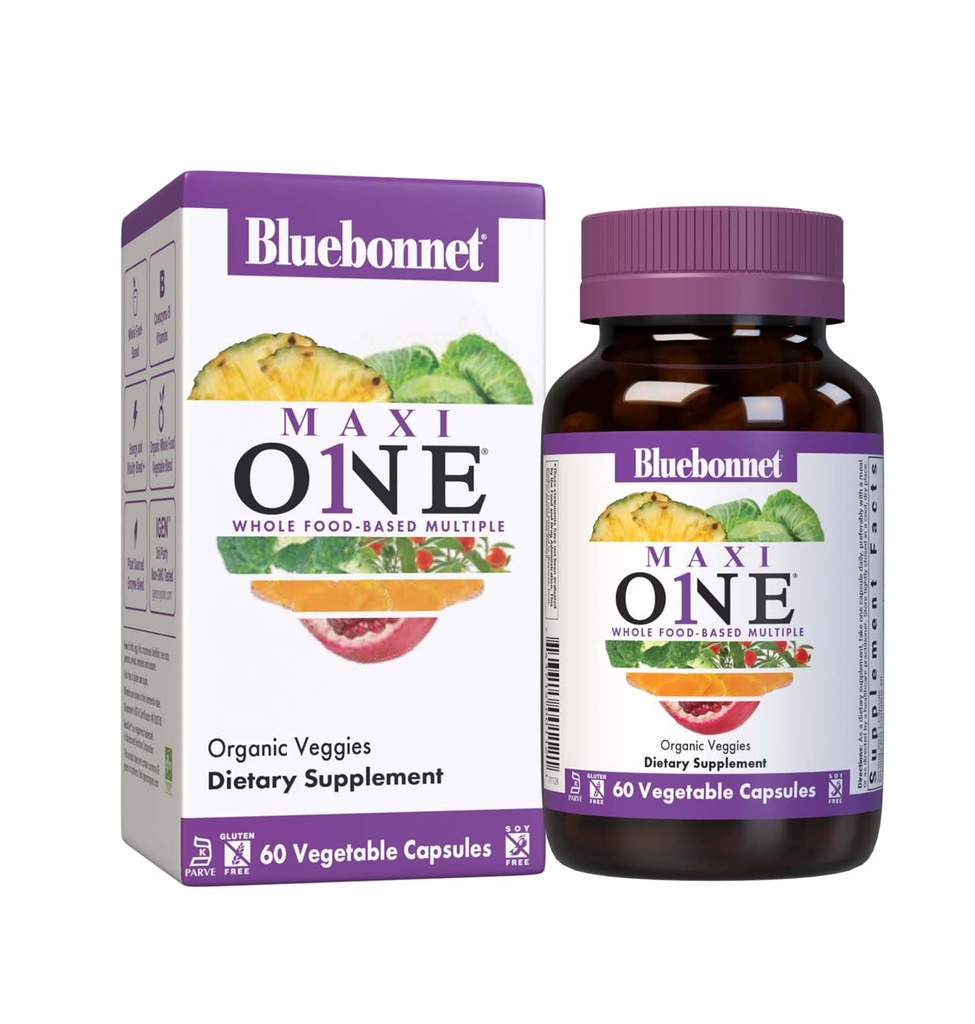 Bluebonnet Nutrition Maxi One (con ferro), Cibo intero Multiple, Enzimi, Energia, Vitalità, Gluten & Dairy & Soy Free, Kosher, Per vegetariani, Non OGM, 2 mesi di fornitura, Beige, 60 Conte