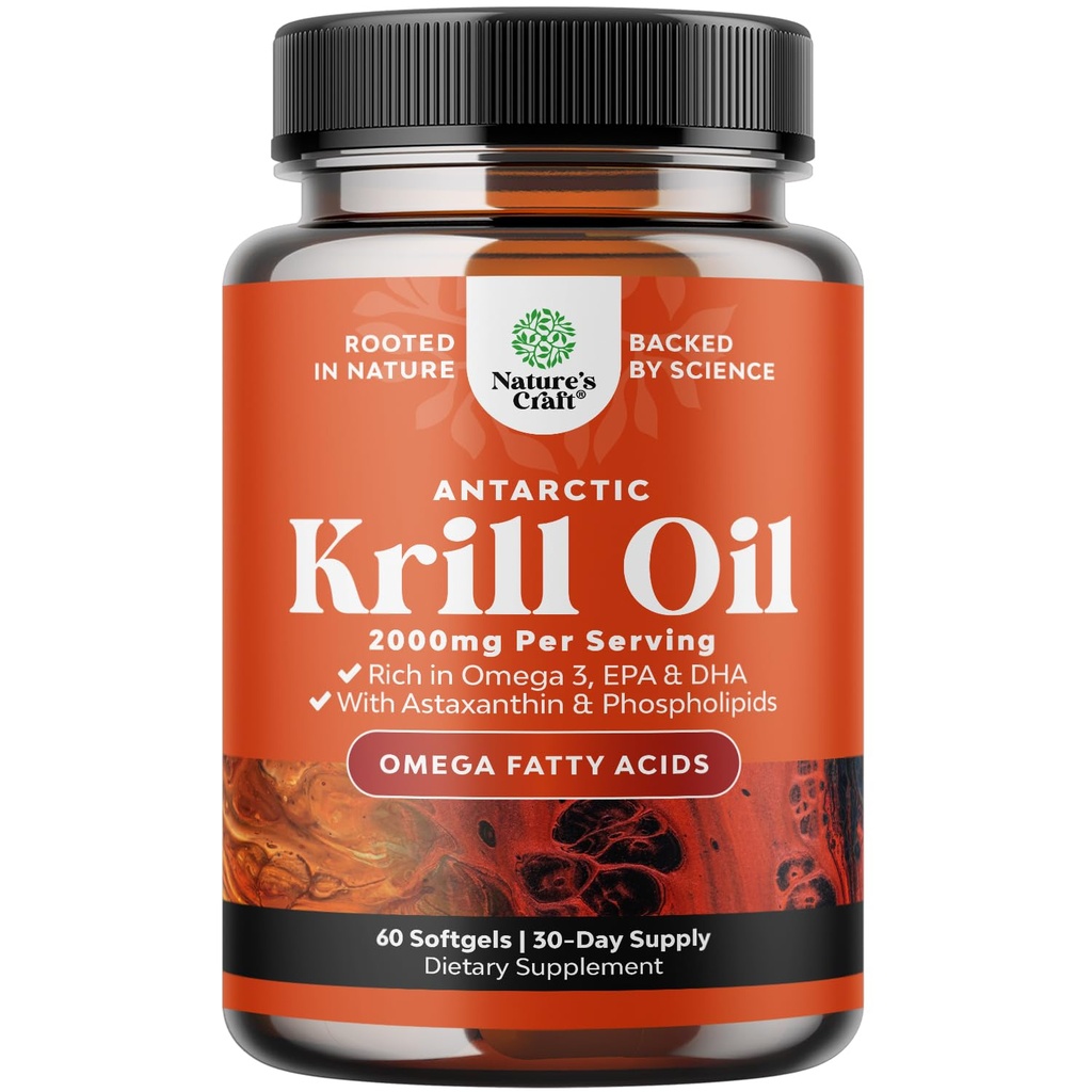 Antartico Krill Oil 2000mg Softgels Per Serving - Omega 3 Krill olio supplemento con EPA DHA & Astaxanthin (60 conteggio (pacchetto di 1)