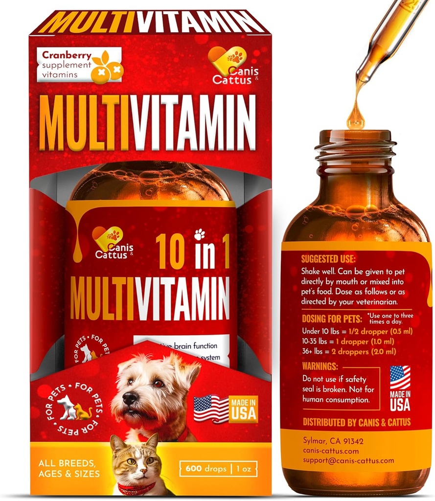 Vitamine per cani | Vitamine di gatto | Multivitamina liquida per cani | Multivitamina per gatti | Ingredienti puri | 1 oz