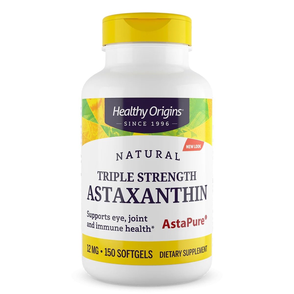 Astaxantina 12 mg (Naturale, Astapure, Triple Strength, Non OGM, Gluten Free, Supporto per gli occhi, Supporto congiunto, Supporto immunitario), 150 Softgels