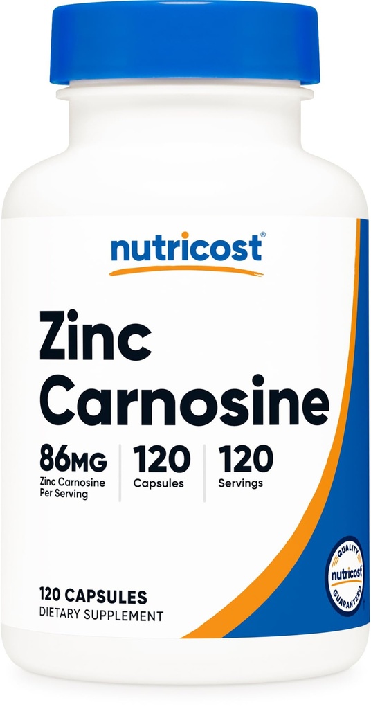 Nutricost Zinc Carnosine 86mg, 120 Capsule - Non OGM, Gluten Free, Zinc L-Carnosine Supplemento