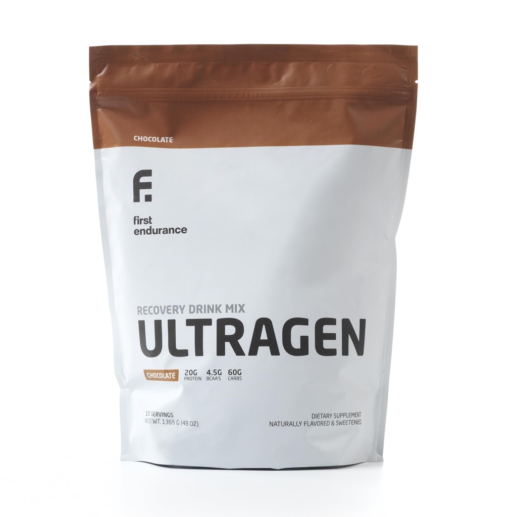 FIRST ENDURANCE Ultragen Workout Recovery Drink Powder, Protein Mix, Boosts Energy, Accelera il recupero | Chocolate, 15 Serve