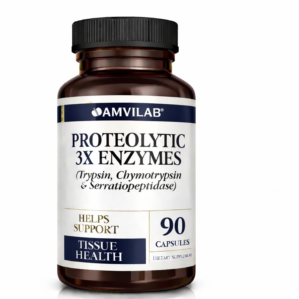 Proteolytic Enzymes 3X - Trypsin, Chymotrypsin & Serrapeptidase - Riduce Edema & Irritazione da lesioni del tessuto - Supporta il benessere del corpo & Recupero - Integratore alimentare - 90 capsule