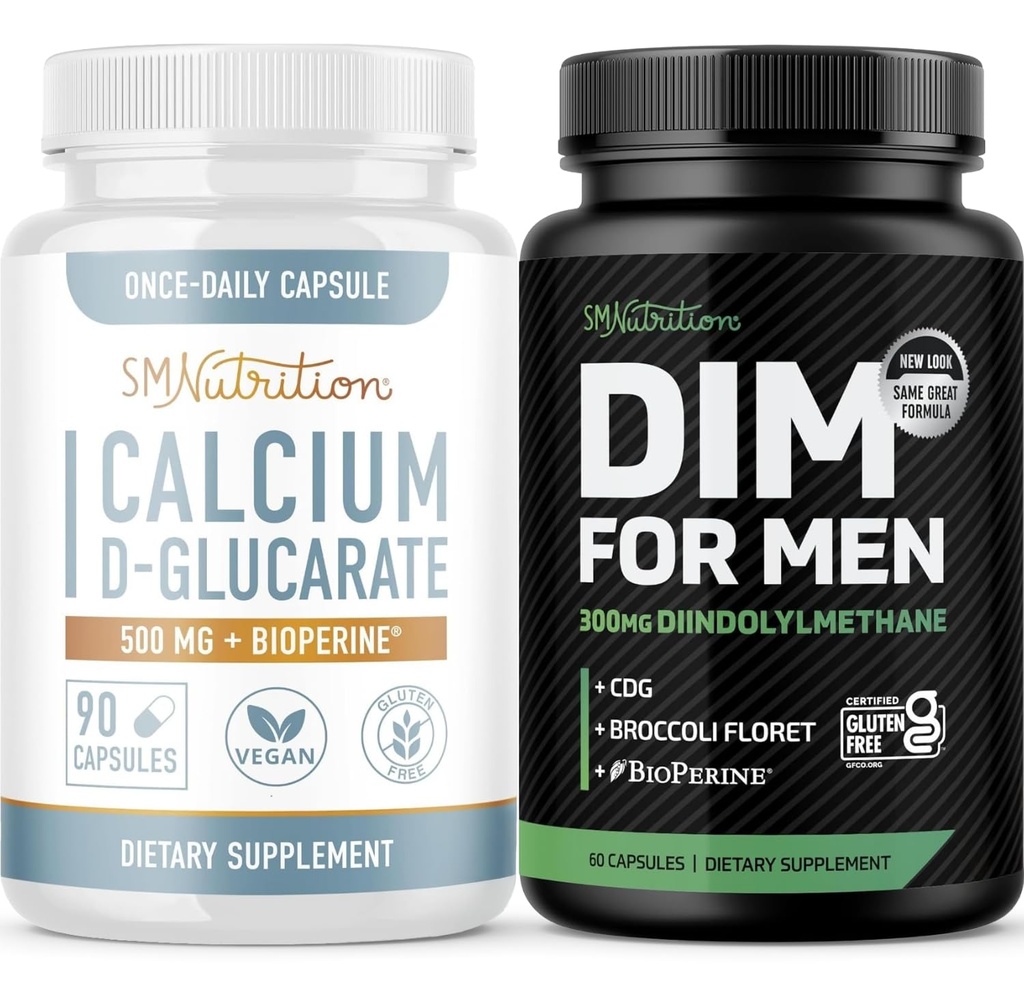SMNutrition Integratore DIM maschile con Calcium D-Glucarate | Bundle di bilanciamento dell'ormone maschile con Complesso DIM per gli uomini (60 Serve) e Vegan Gluten Free Non-GMO CDG Supplement (90 Serve)