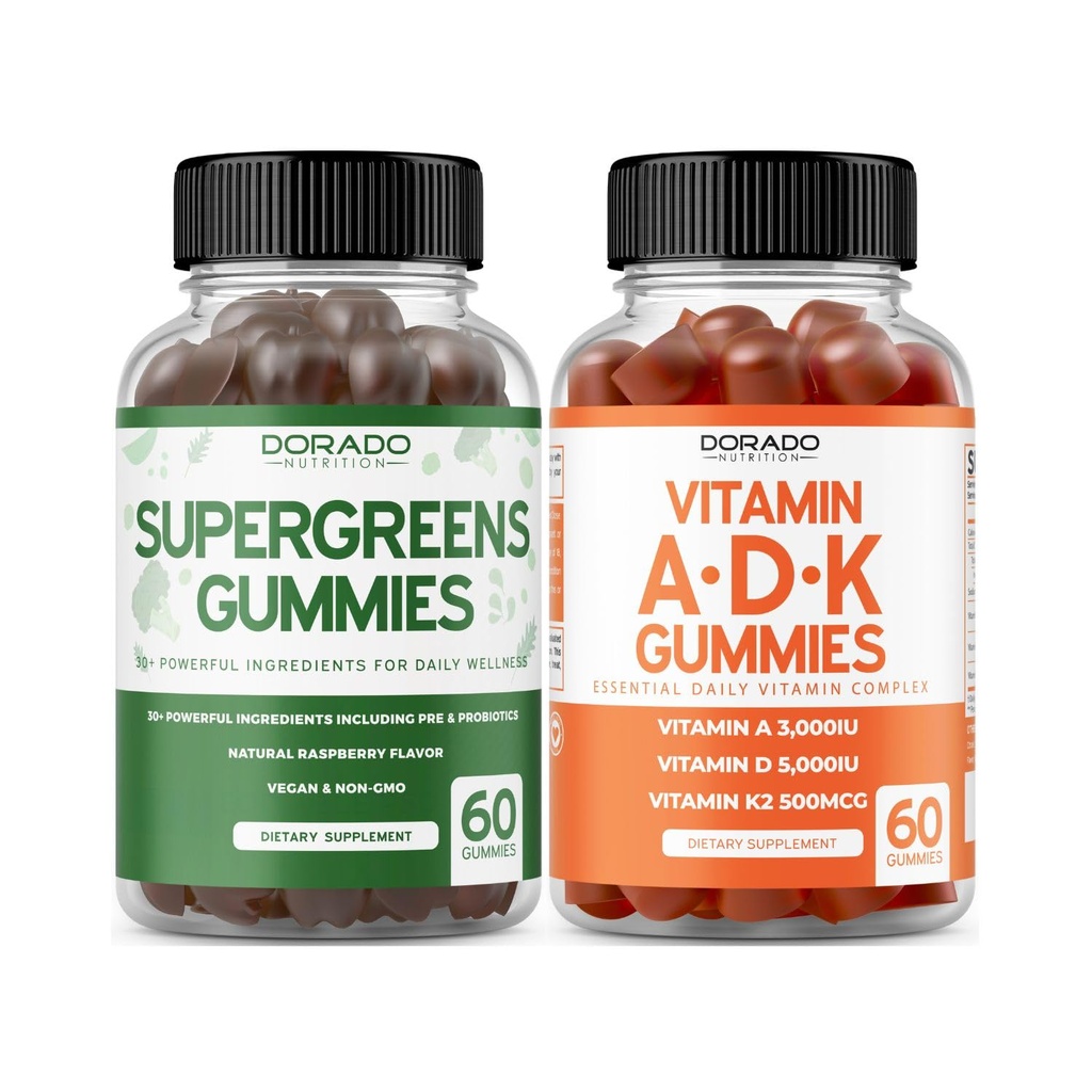 Supergreens Gummies (60 Gummies) Greens Integratori con 8 Ingredient Power Blend - Superfood per Supporto Immunità per Adulti e ADK (60 Count) con D & K - 10 Vegan Supplement - Non OGM & USA Made