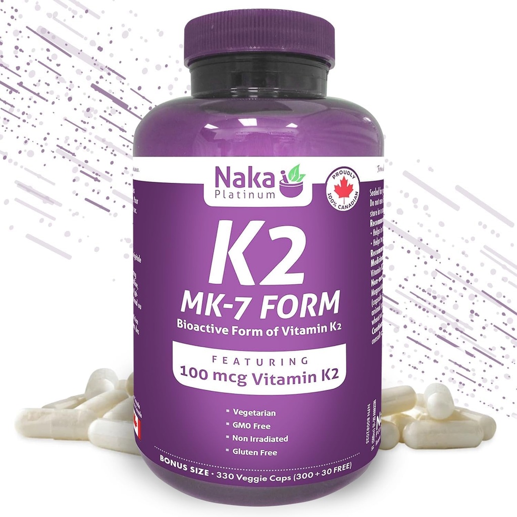 K2 MK-7 330, Naka Platinum K2 (MK-7 Form) 330 Caps Veggie - Dimensioni esclusive: 300 + 30 Free, 330 Count
