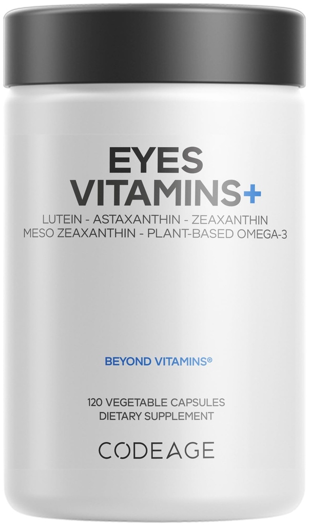 Codeage Eyes Vitamins - AREDS 2 Based Formula Supplement - 2-Month Supply - Vitamine A, C, E, Zinco, Lutein, Astaxantina, Zeaxantina, Eyebright, Marigold, Bilberry, Zafferano, Omega-3-120 Capsule